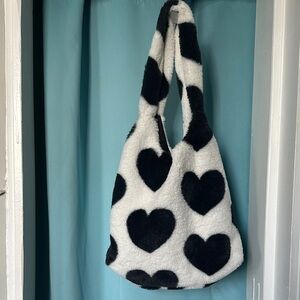Black and White Heart Patterned Women's Bag